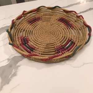 Tray Coiled Basket, Handwoven (?) 15" x 14" x 2"